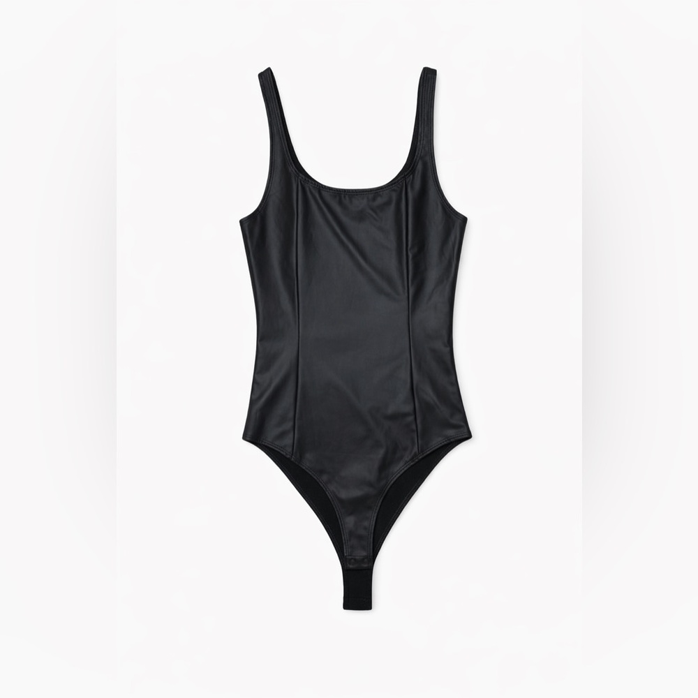 Forever 21 Black Faux Leather Bodysuit Small